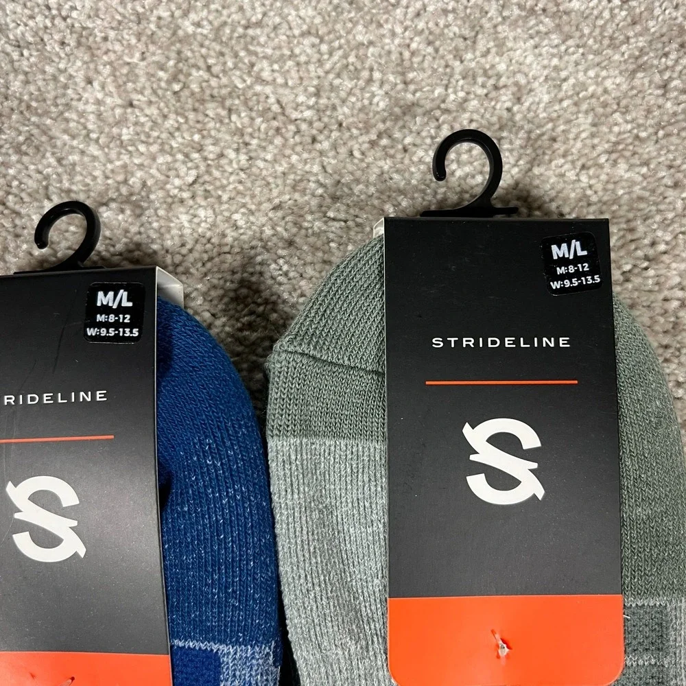 Lot Of 2 Strideline Mens Size M/L Blue/Green Comfortable Breathability Socks NWT